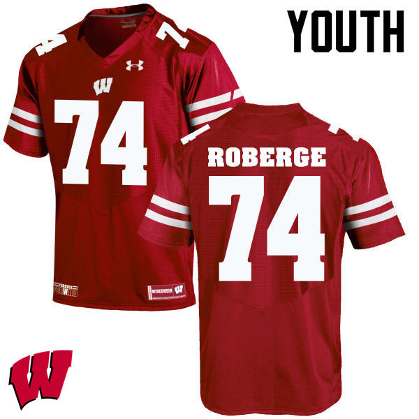 Youth Wisconsin Badgers #74 Gunnar Roberge College Football Jerseys-Red - Click Image to Close